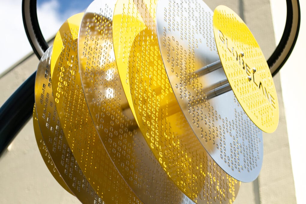 Close up of ORBIT wayfinding signage for Globe Lane | Tilt Industrial Design