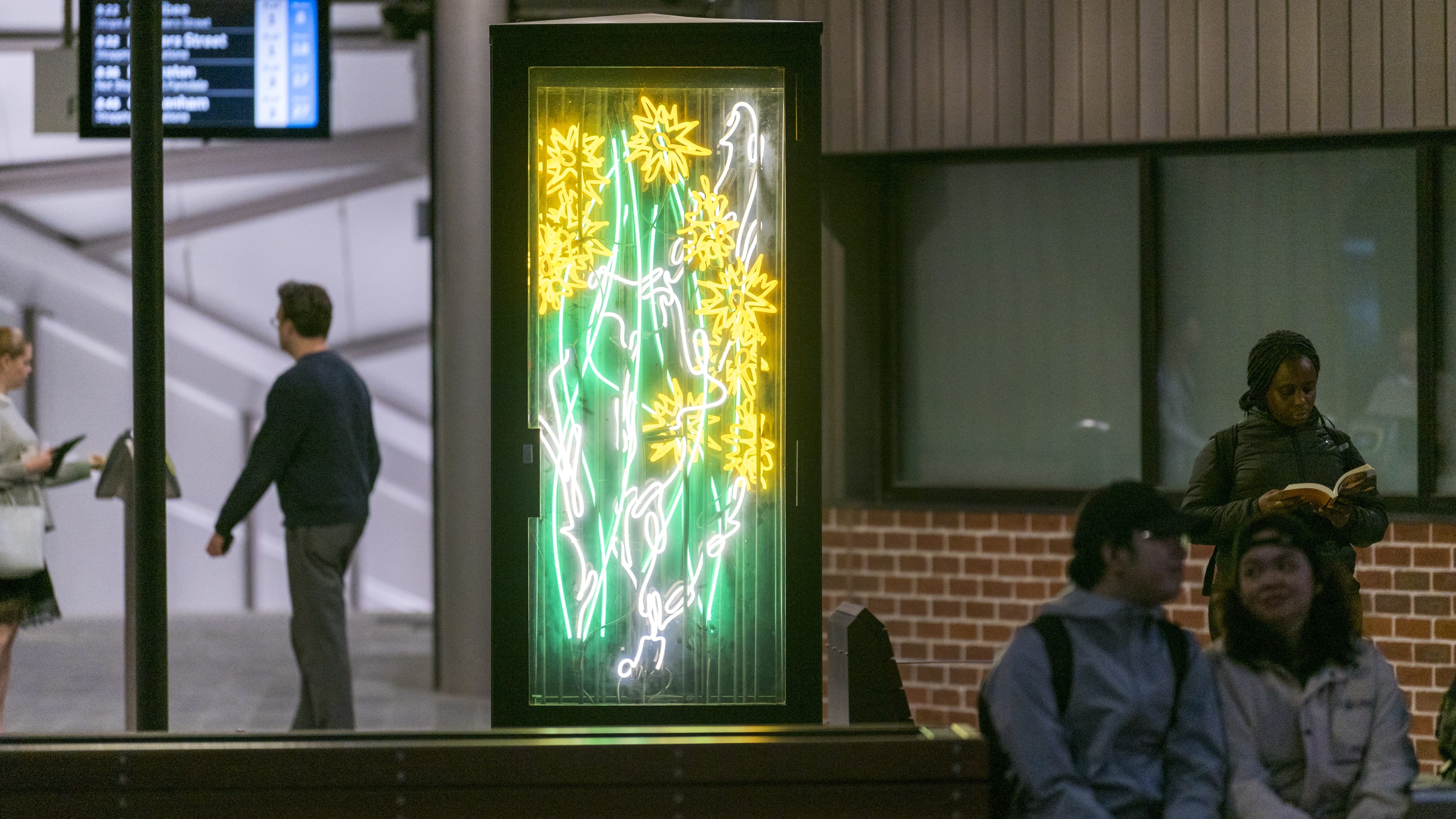 Neon Terrains artwork at Glen Huntley Station by Meagan Streader