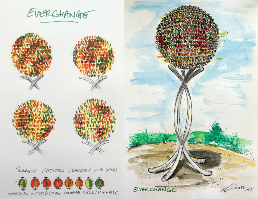 Sketch of Everchange by Benjamin Shine at Denman Prospect in Canberra, supported by Tilt Industrial Design, Public Art Specialists.
