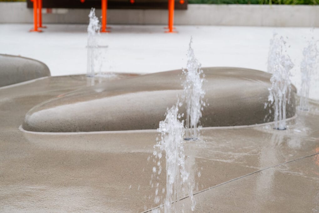 Alison Page's 'Land of the Giant Pippies' artwork and waterplay at the Sydney Fish Market