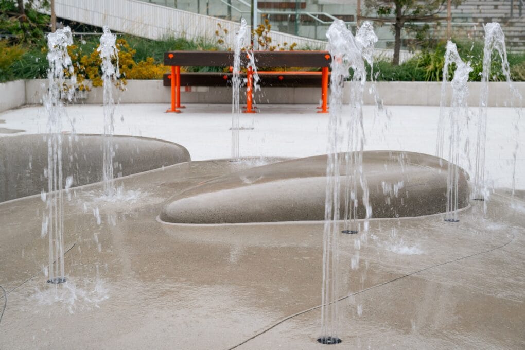 Alison Page's 'Land of the Giant Pippies' artwork and waterplay at the Sydney Fish Market